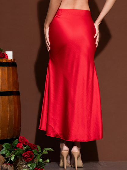 Cherry Red Low Waist Skirt