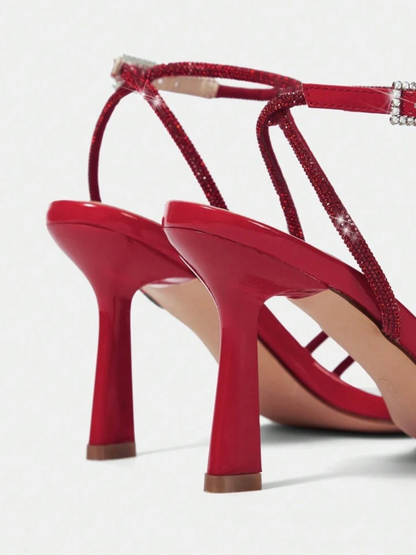 Cuccoo Rhinestone Squared Toe Heel