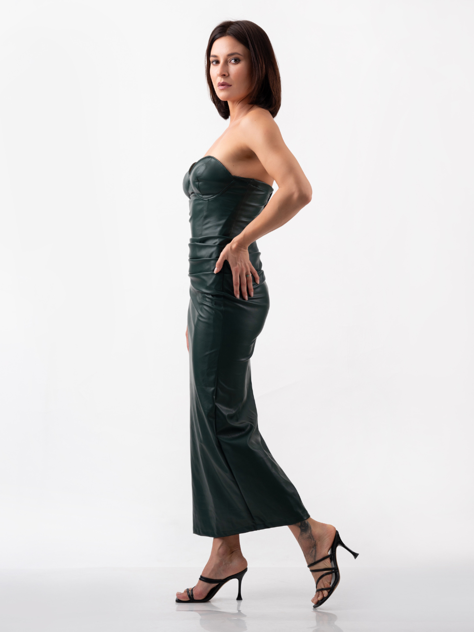 ⁠Cabernet Bodycon Leather Midi Dress