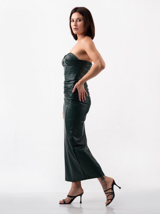 ⁠Cabernet Bodycon Leather Midi Dress