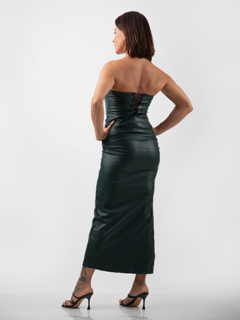 ⁠Cabernet Bodycon Leather Midi Dress