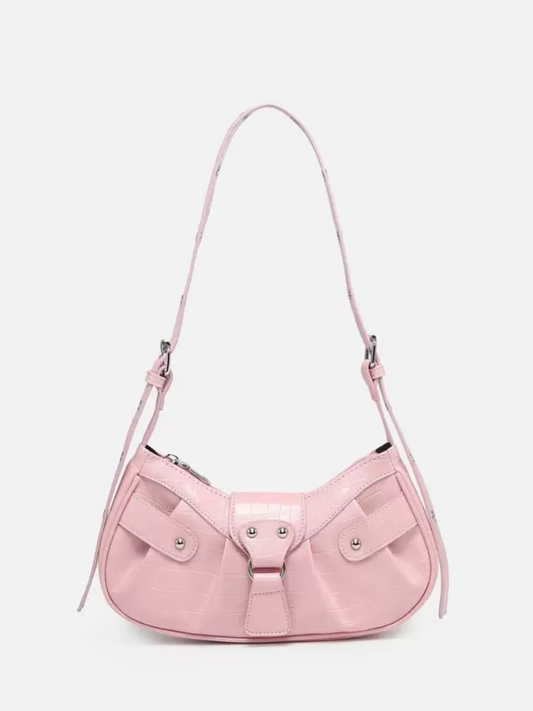 Dusty Pink Crocodile Embossed Shoulder Bag