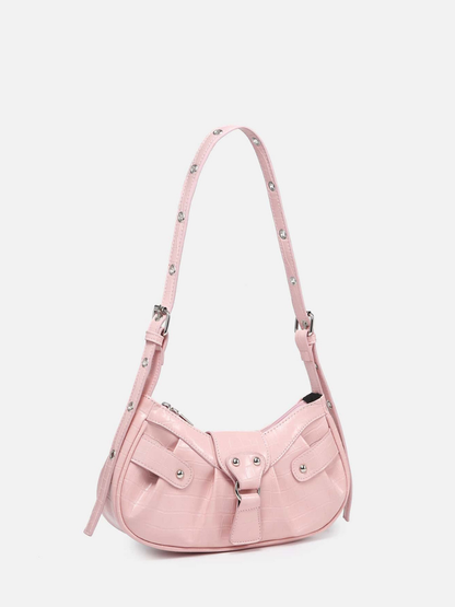 Dusty Pink Crocodile Embossed Shoulder Bag