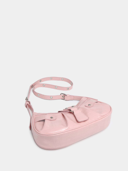 Dusty Pink Crocodile Embossed Shoulder Bag