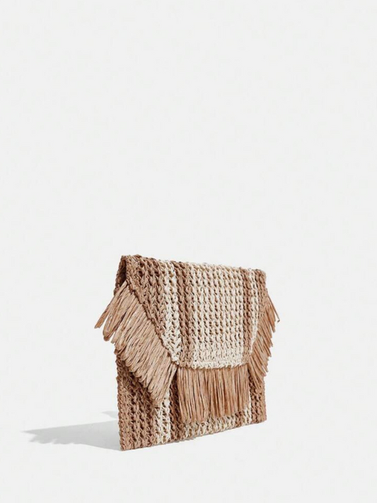 Fringe Trim Woven Bag