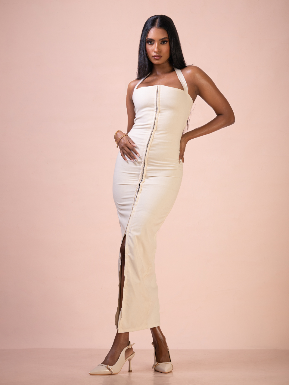 The De-Villè Halter Neck Linen Maxi