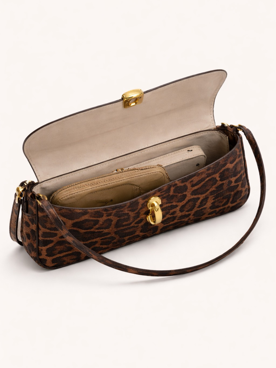Leopard Print Buckle Detail Baguette Bag