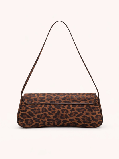 Leopard Print Buckle Detail Baguette Bag