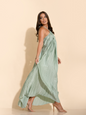 Silk Teal Pleated Maxi