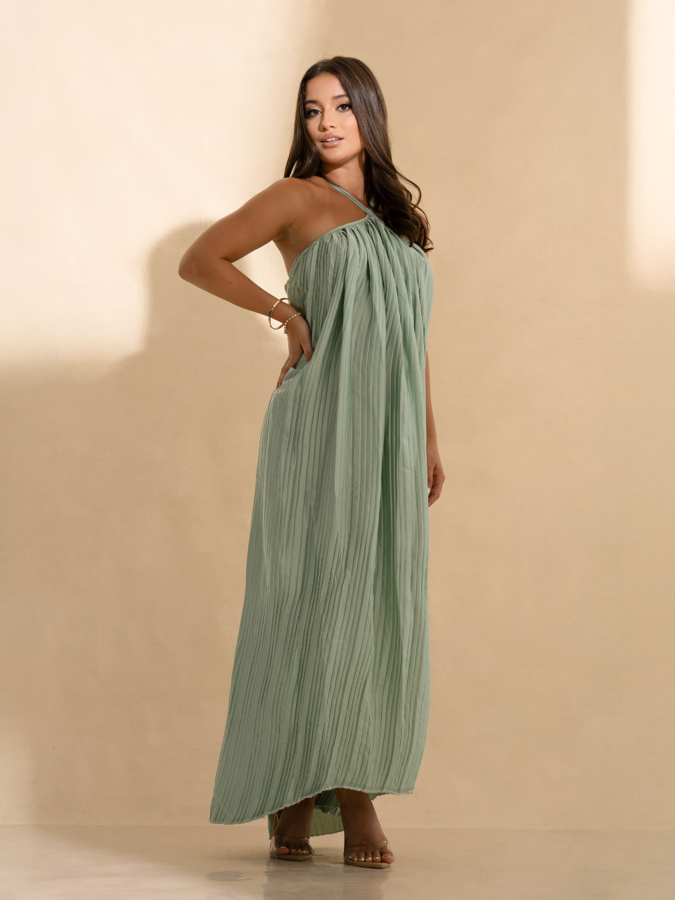 Silk Teal Pleated Maxi