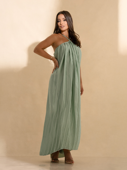 Silk Teal Pleated Maxi