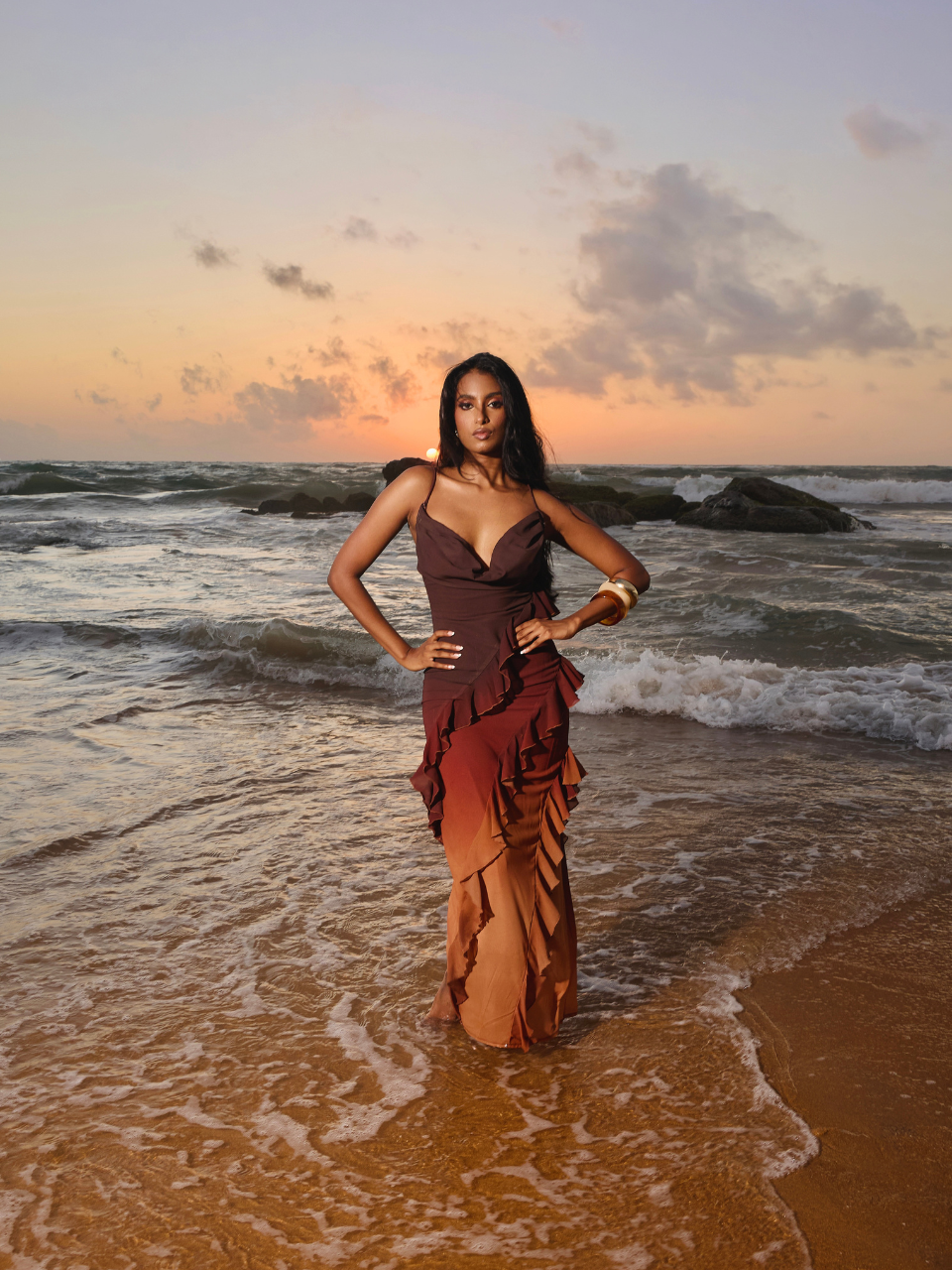 The Capri Reverse Ombré Ruffle Maxi Dress