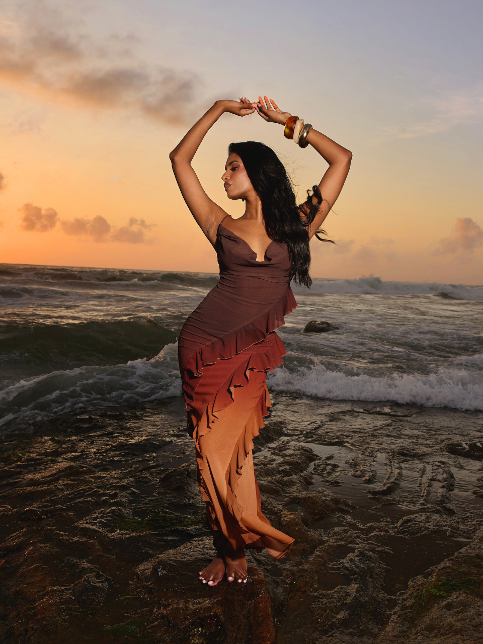The Capri Reverse Ombré Ruffle Maxi Dress