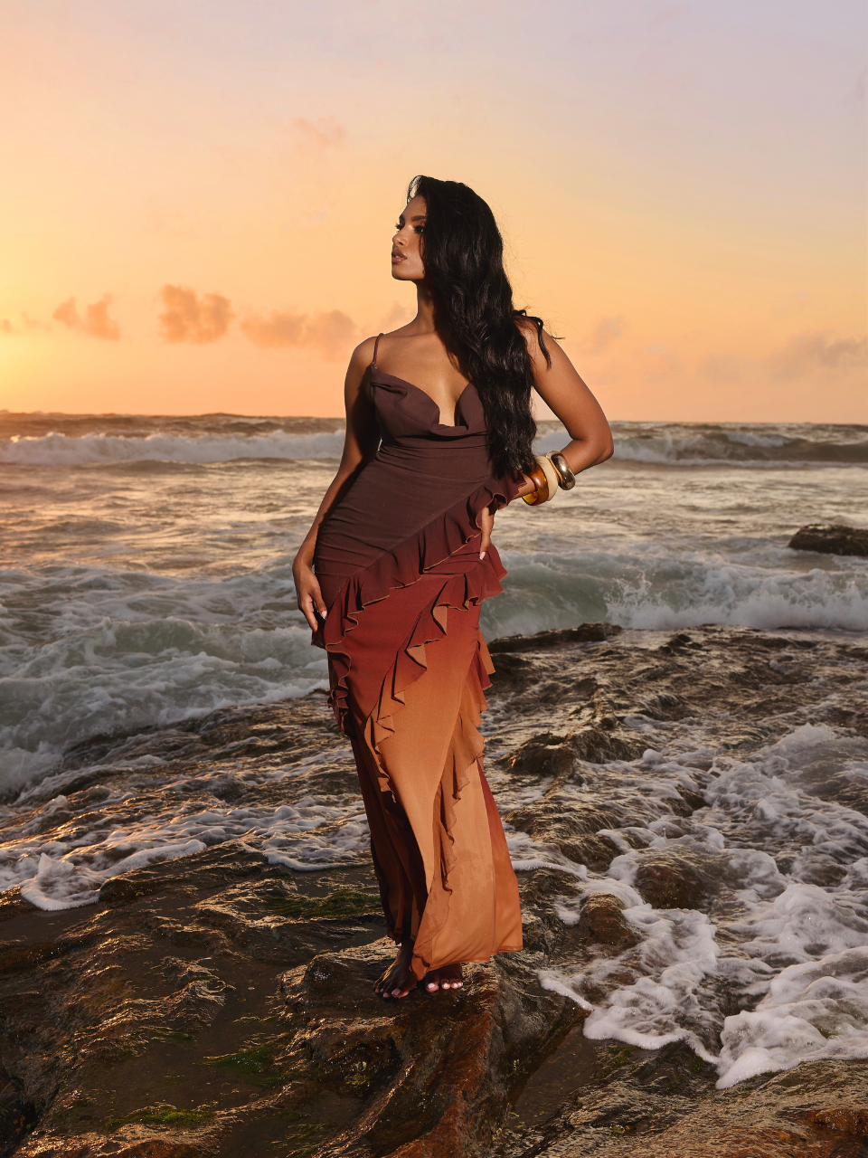 The Capri Reverse Ombré Ruffle Maxi Dress