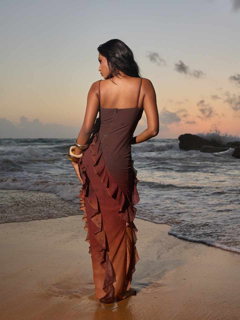 The Capri Reverse Ombré Ruffle Maxi Dress