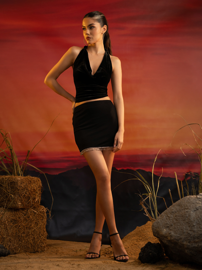 Velvet Cowl Top With Knot Detail